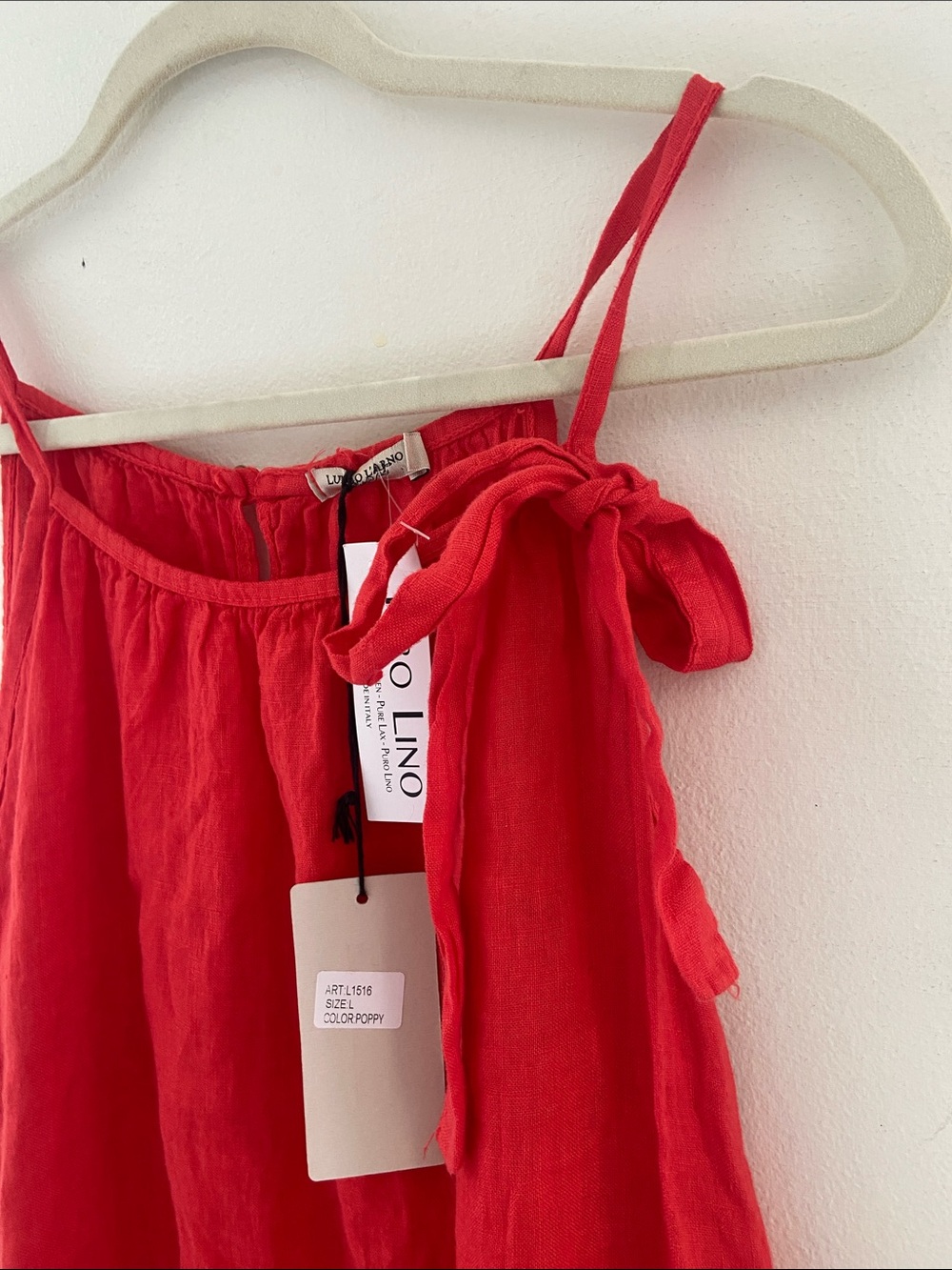 LUNGO L'ARNO Linen Dress Made in Italy Red Poppy Relaxed Minimalist size L - Picture 9 of 10